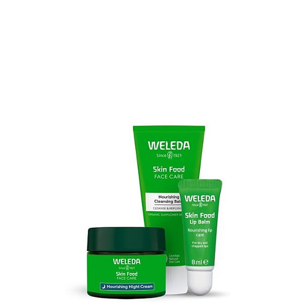 Skin Food Bedtime Beauty Gift Set including Skin Food Night Cream, Cleansing Balm and Lip Balm.