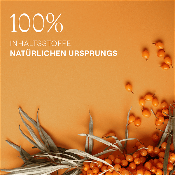 Sanddornzweig. 100% Inhaltsstoffe natürlichen Ursprungs.