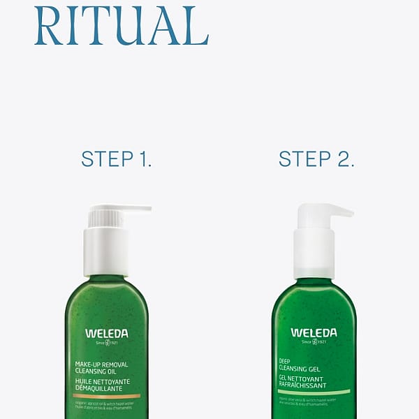 Double cleansing routine with Gentle Make-up Removal Cleansing oil and Deep Cleansing Gel.