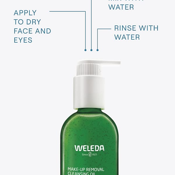 Make-up Removal Cleansing Oil bottle with application text.