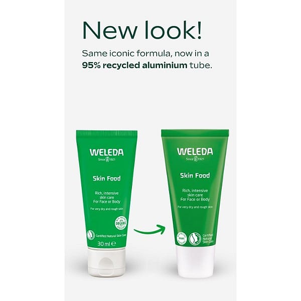 Skin Food Original 30ml is now in a 95% recycled aluminium tube.