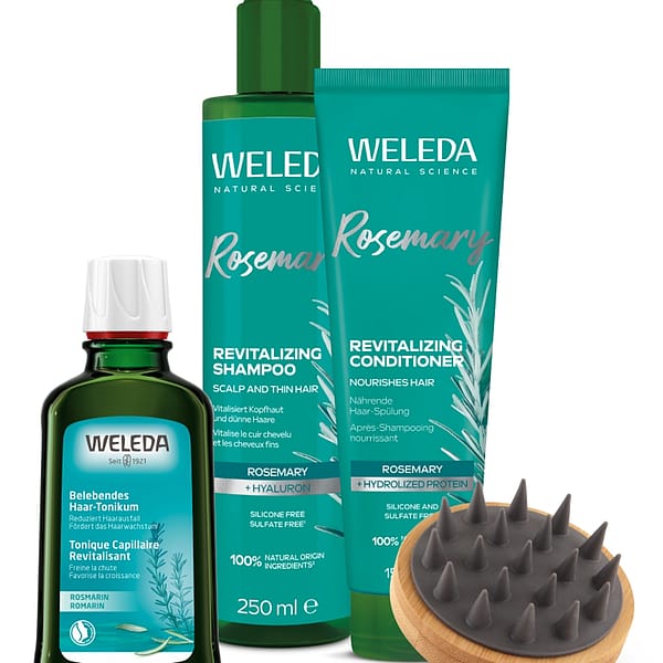 Ensemble avantage Haircare au Romarin avec brosse de massage du cuir chevelu GRATUITE