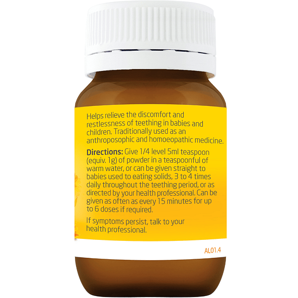Baby Teething Powder bottle back.