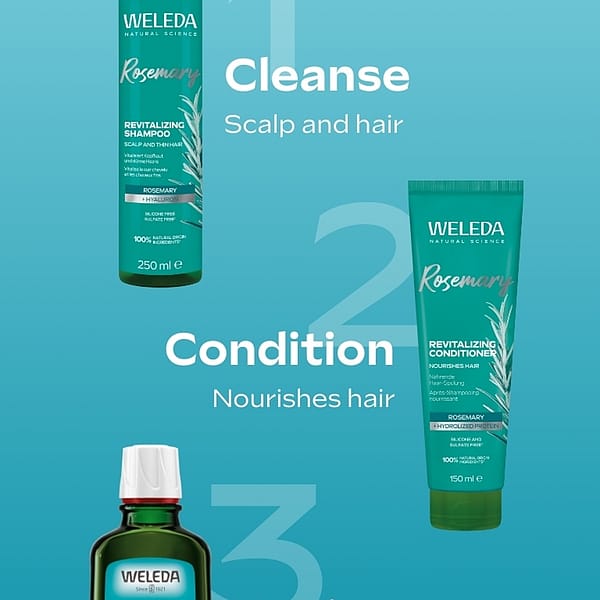 Weleda Rosemary Hair Care routine. Shampoo and Conditioner and Hair Tonic