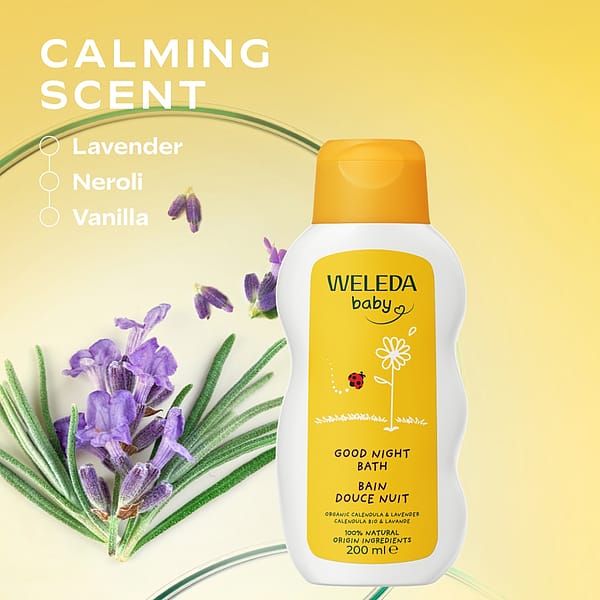 Calendula Good Night Bath calming scent of lavener, neroli and vanilla.