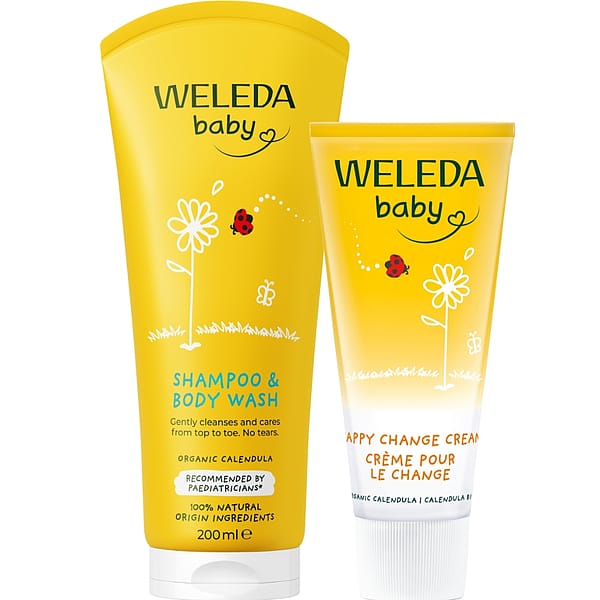 Calendula Baby Essentials Set with Shampoo and Body Wash and Nappy Change Cream.