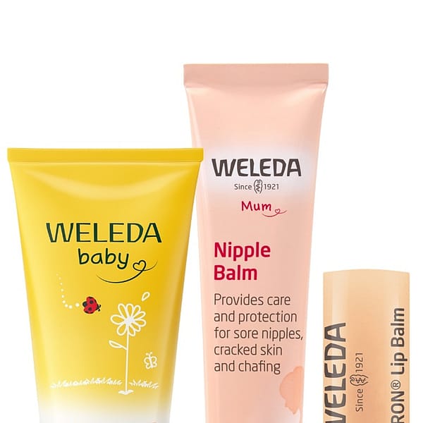 Maternity Bag Essentials Set with Nappy Change Cream, Nipple Balm and Everon Lip Balm.