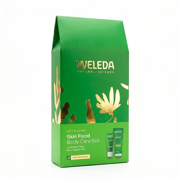 Gift & Glow Skin Food Body Care Set by Weleda – natural skincare gift pack with Skin Food moisturiser and shower cream for deep hydration and radiant, healthy skin.