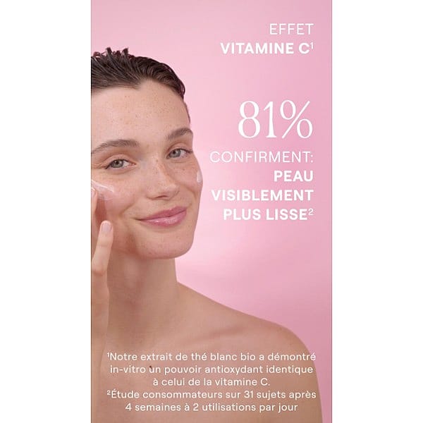 Crème de jour lissante rose musquée et thé blanc : effet vitamine C. 81% confirment : peau visiblement plus lisse.