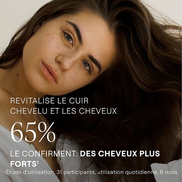 Revitalise le cuir chevelu et les cheveux. 65% le confirment : des cheveux plus forts.