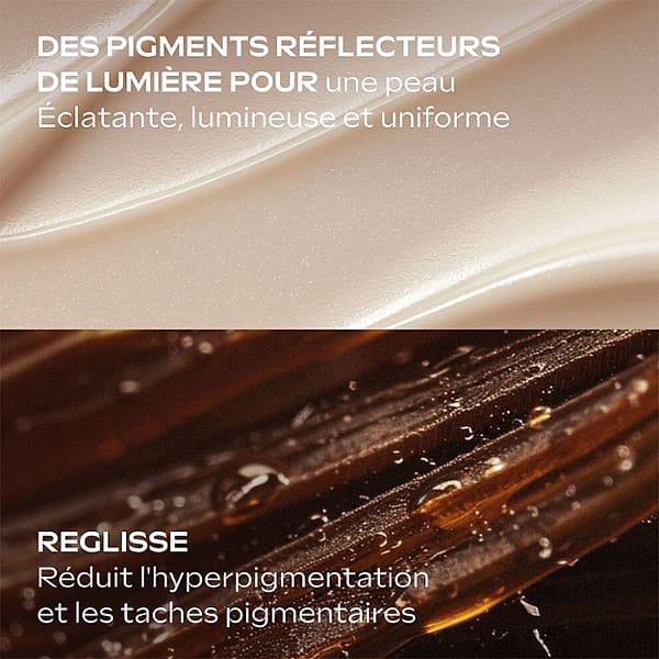 Des pigments réflecteurs de lumière pour une peau éclatante, lumineuse et uniforme.