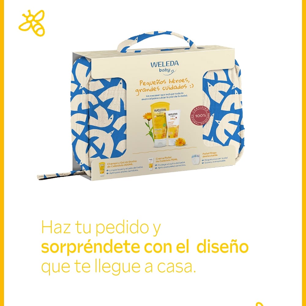 Neceser Baby diseño infantil. Crema Pañal y Champú y Gel de Ducha de Caléndula.