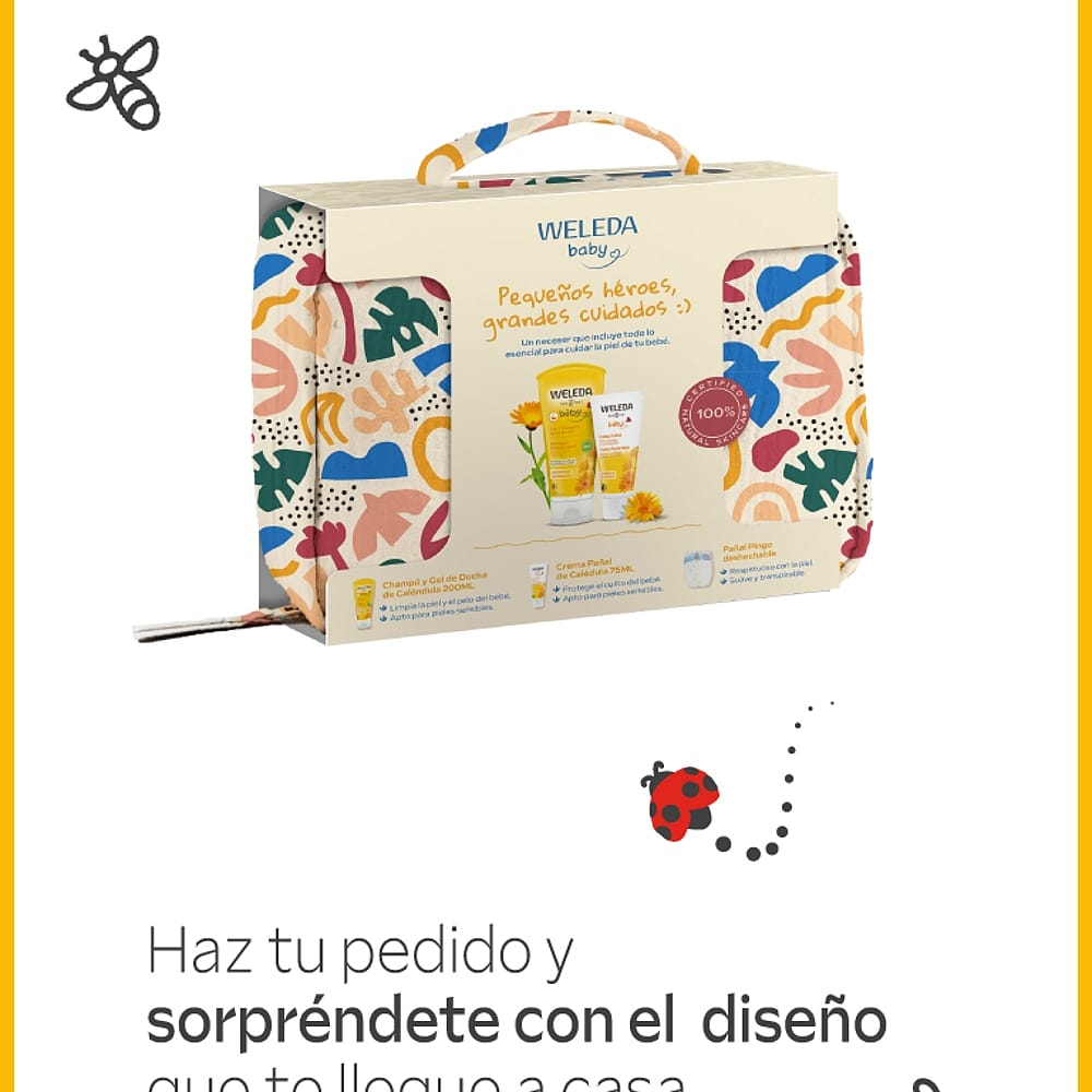 Neceser Baby diseño infantil. Crema Pañal y Champú y Gel de Ducha de Caléndula.