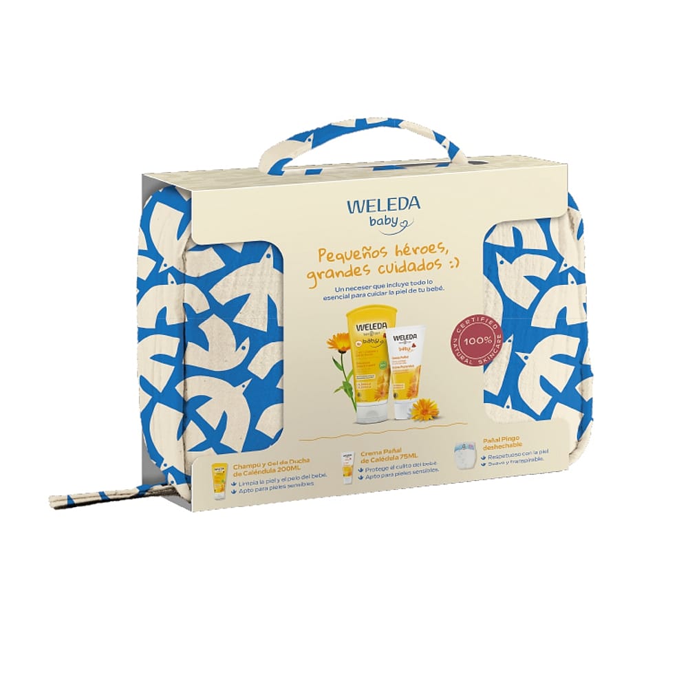 Neceser Baby diseño infantil. Crema Pañal y Champú y Gel de Ducha de Caléndula.